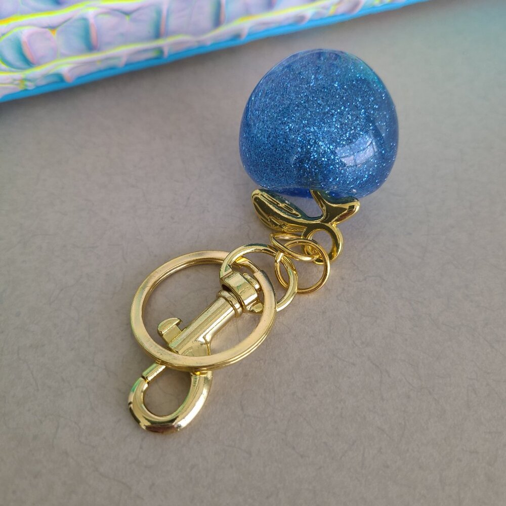 Blue Apple Purse Charm and Key Ring Sparkly - Picture 8 of 8
